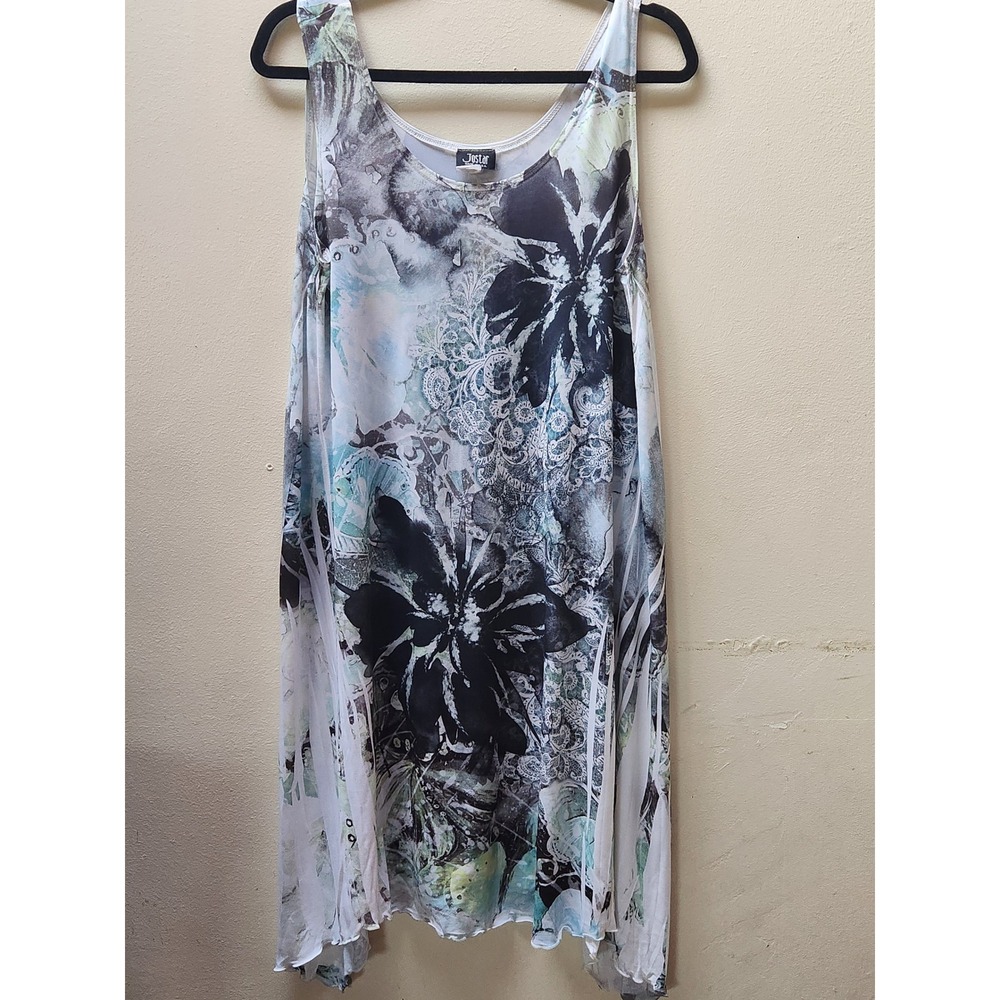 Jostar Womens Large Abstract Floral Lace Sharkbite Hem Tank Dress Black Mint USA